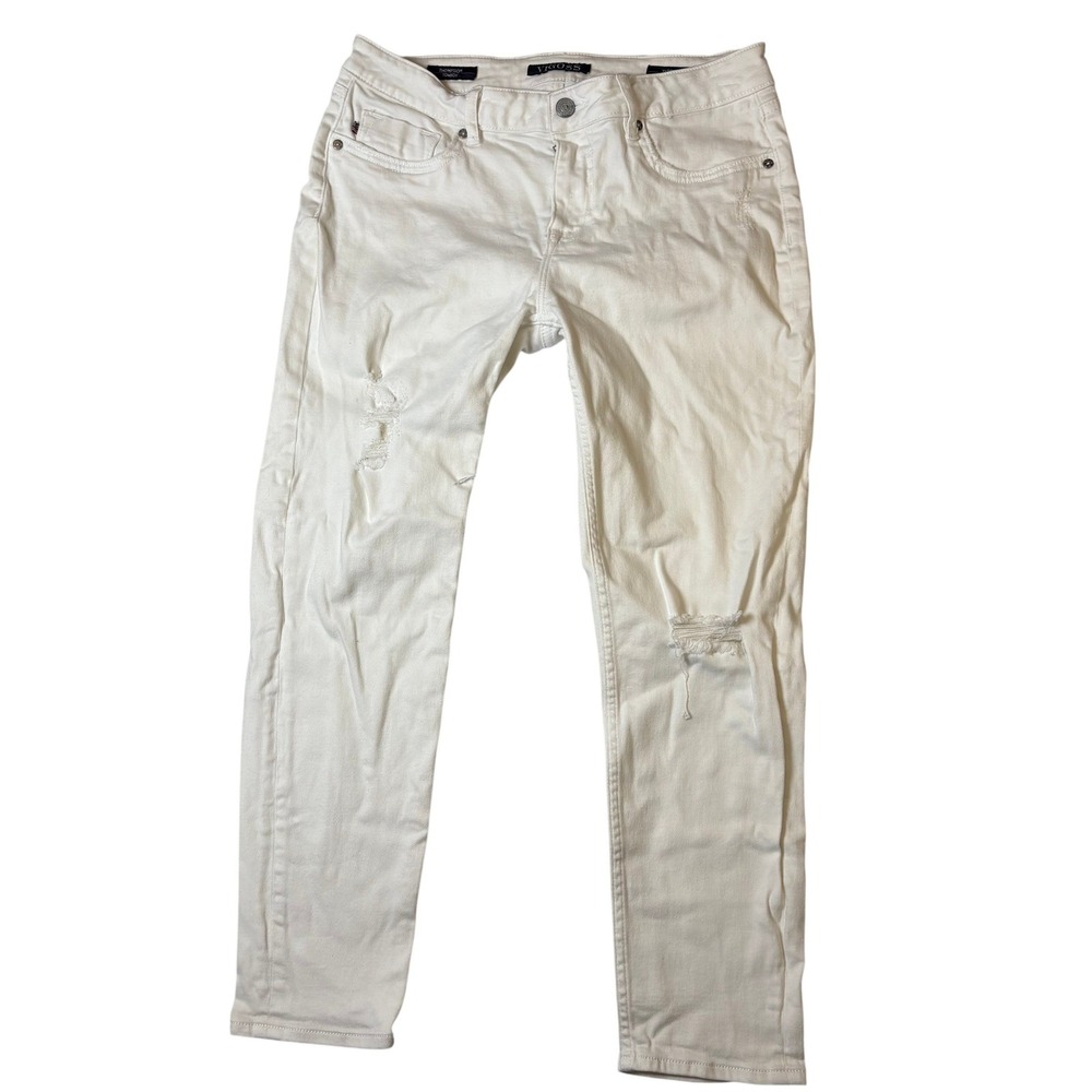 Vigoss Thompson Tomboy White Distressed Relaxed Straight Leg Jeans Women W29 L25
